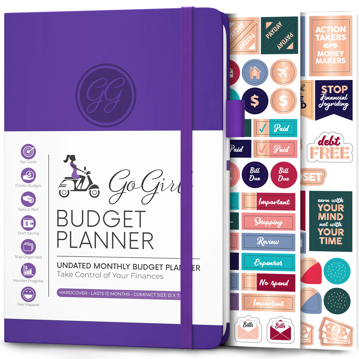 GoGirl Budget Planner – Monthly Financial Planner Organizer Budget Book. Expense Tracker Notebook Journal to Control Your Money. Undated – Start Any Time, 13.5x19cm, Lasts 1 Year – Purple
