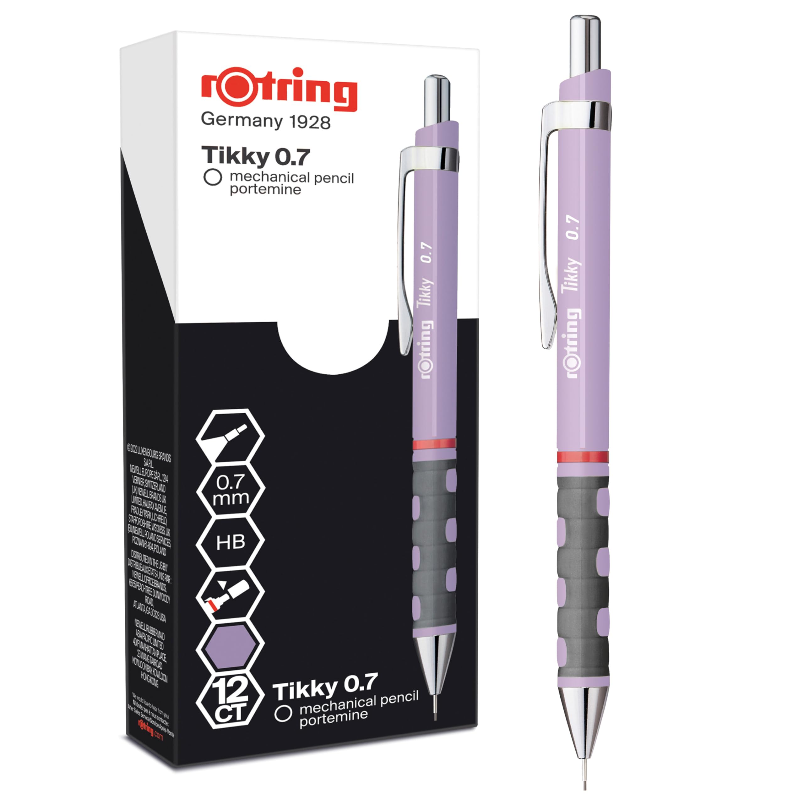 rOtring Tikky Pastel Mechanical Pencils | HB 0.7 mm | Orchid Bloom | with Comfort Rubber Grips | 12 Count