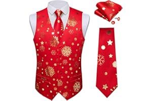 DiBanGu Mens Silk Christmas Vest and Tie Set Holiday Festive Suit Waistcoat for Party Vacation Xmas Tuxedo Dress Vest