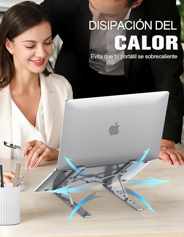 Soporte Portatil Mesa 5 Ángulos Adjustable, Aleación de Aluminio, Refrigeración Soporte Ordenador Portátil, Plegable Soporte para Portatil, para Macbook, PC y Otro 10-15.6” Portatiles