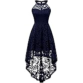 Dressystar Women's Halter Lace Cocktail Wedding Guest Dress Hi-Lo Bridesmaid Party Dresses with Sheer Neckline