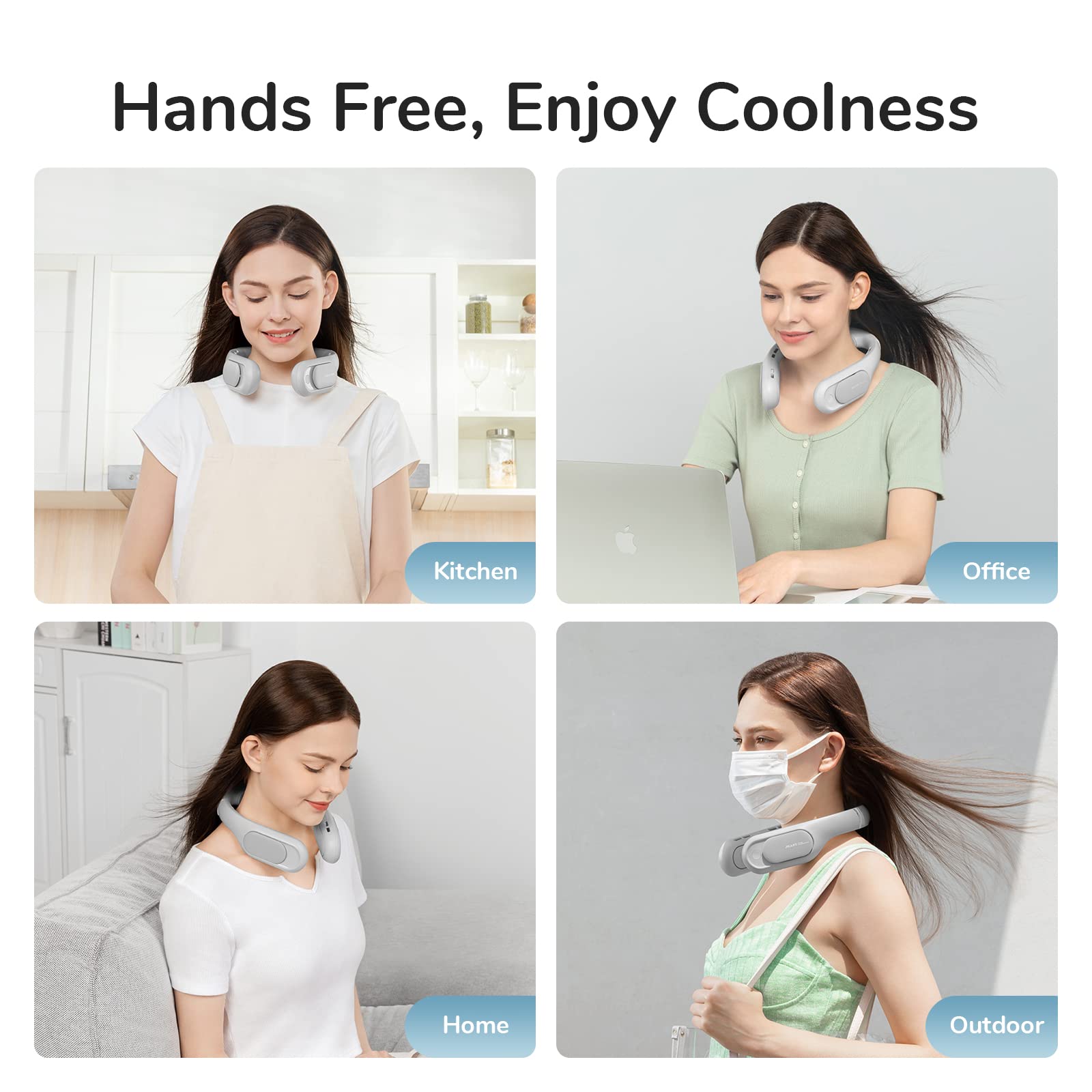 JISULIFE Portable Ultimate Bladeless Neck Fan, 【3+1 Speeds】 Rechargeable Personal Fan for Neck with Multi Motors, USB Wearable Fan for Outdoor, Home, Office, with Silicone Neck Brace - Space Grey