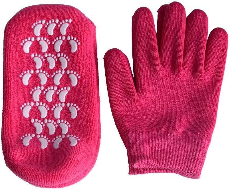 Gel Moisturizing Gloves and Spa Socks Cotton for Dry Cracked Heels Feet Skin Repair Treatment for Large Size Women in Dry Hands and Foot Use Overnight by Phenitech(1pair socks & 1pair gloves)