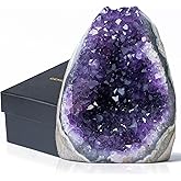 Natural Deep Purple Amethyst Crystal Geode from Uruguay 1lb-1.5lb, A Grade Amethyst Cluster, Premium Gift Box for Collectors Reiki Healing Positive Energy by GEMBOURY