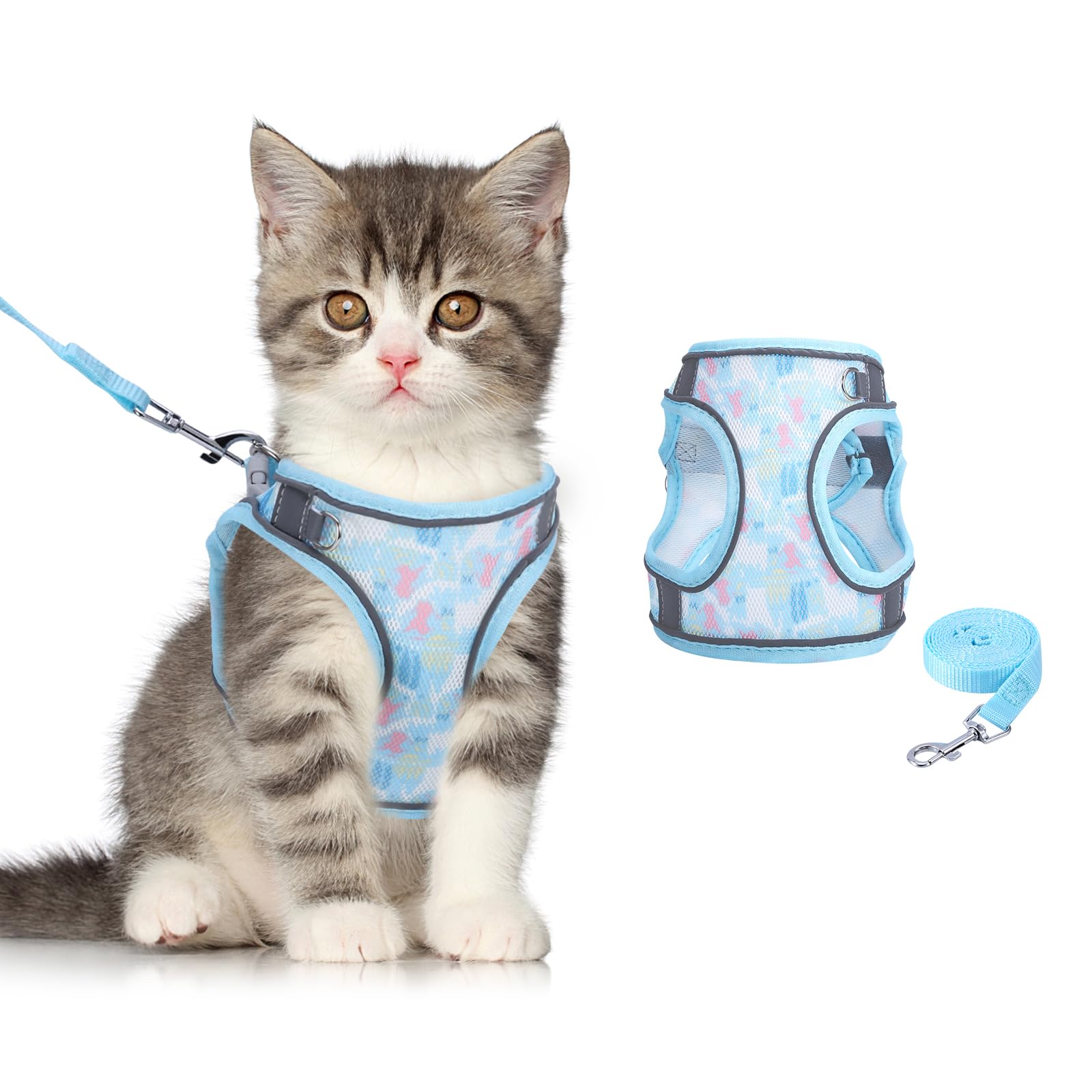 Brifit Cat Harness and Lead Set for Walking, Soft Mesh Escape-Proof Cat Vest Harness, Adjustable Reflective Kitten Harness for Small Medium Pets, Breathable Leash Sets for Cats Dogs, Blue XXS — image 1