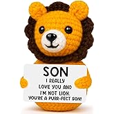 Son Birthday Gifts from Mom Dad, Son Valentines Day Easter Basket Essentials Stuffers Gifts for Teen Boy Sons In Law Present, Handmade Crochet Lion Cool Sons Graduation Gift for Stepson Bonusson