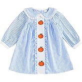 Toddler Baby Girl Halloween Dress Smocked Pumpkin Outfit Long Sleeve A-line Doll Collar Fall Dresses for Kids
