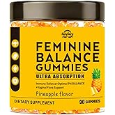 Suiyilary Feminine Probiotics Gummies for Women, Pineapple Gummies PH Balance, Premium Vaginal Health, Immune Support, Vegan, Gluten-Free, Hawaiian Pineapple 90 Gummies 45 Servings