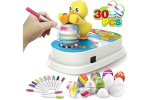 Engfa Easter Egg Decorating Kit, Chick Easter Eggs Decorating Kit Spinner Coloring Machine with 12 Dying Markers 30 Plastic Eggs and Slings, Easter Toy Arts and Crafts Set Gift for Kids Party