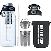 wangsdjy 34oz Glass Water Bottle with Straw, Infuser & Protective Sleeve, BPA-Free Large Capacity drinking bottles for Hot or Cold Drinks, Perfect for Gym, Home & Office (34oz 1PCS)