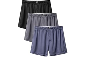 DAVID ARCHY Stretch Satin Boxers for Men, Silk Feeling Boxer Shorts, Breathable Loose Men's Underwear for Sleep 3 Pack