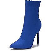 CAMSSOO Women's Ankle Boots Stiletto High Heels Boots Sexy Pointed Toe Side Zipper Sock Boots Comfy Mid Calf Booties