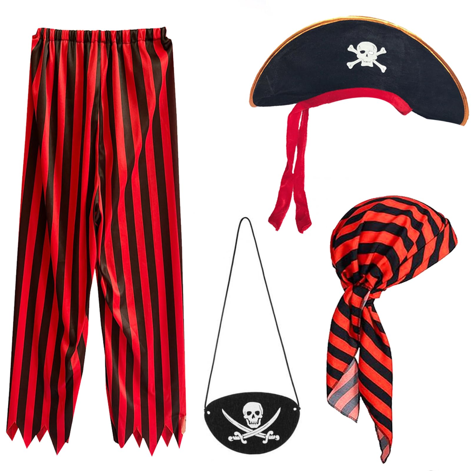 Maazusa Pirate Costume Adult Men 4Pcs Pirate Outfit Mens Pirate Pant with Hat Fancy Dress Accessories Halloween Captain Dress Up Set for World Book Day Carnival Party (Adult,M)