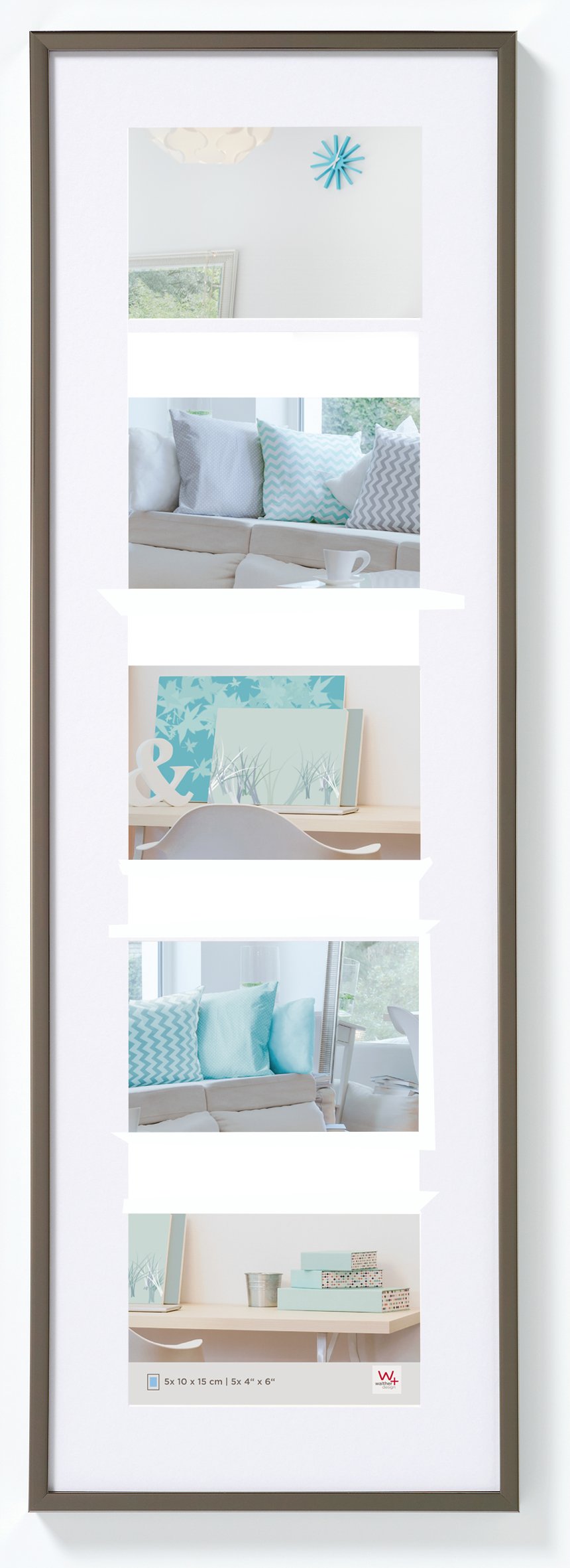 walther design Bilderrahmen stahl 5X 10x15 cm Galerie mit Passepartout, New Lifestyle Kunststoffrahmen KV515D