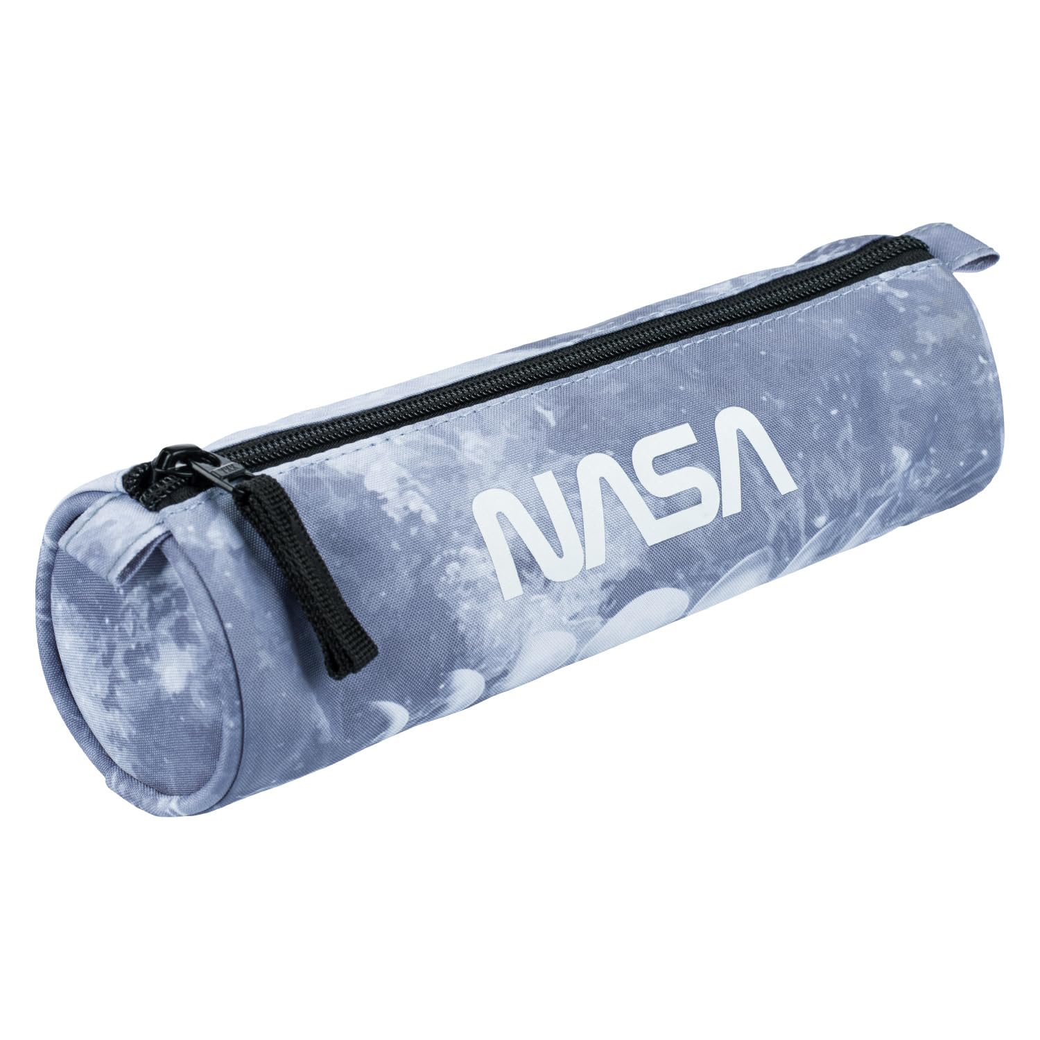 Baagl Round Pencil Case for Boys Girls Teenagers - School Pencil Case for Stationery - School Supplies Pencil Case, Children's Pencil Case, Case for School, Nasa Grey, 22.5 x 7 x 7 cm, pencil case