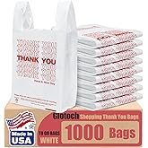 Glotoch Plastic Thank You Bags 1000 Count, 11.5" x 6.5" x 21" White Grocery Bags with Handles for Restaurant, Retail, Grocery Store, Takeout, Convenience Stores, T-shirt Shopping Bag in Bulk