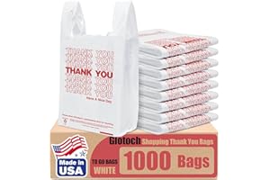 GLOTOCH EXPRESS Glotoch Plastic Thank You Bags 1000 Count, 11.5" x 6.5" x 21" White Grocery Bags with Handles for Restaurant, Retail, Grocery Store, Takeout, Convenience Stores, T-shirt Shopping Bag in Bulk