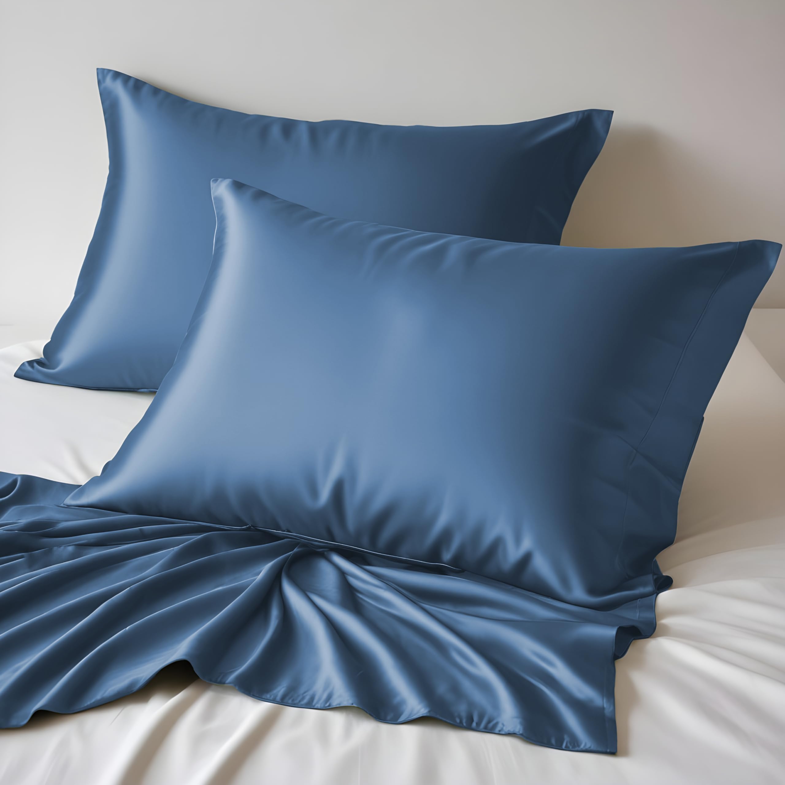 LINENWALAS 100% Organic Bamboo Pillow Cases 2 Pack, Soft Bamboo Silk Pillowcase for Hair and Skin Standard Size Cooling Pillowcases (20x30 Inches/Bahamas Blue)