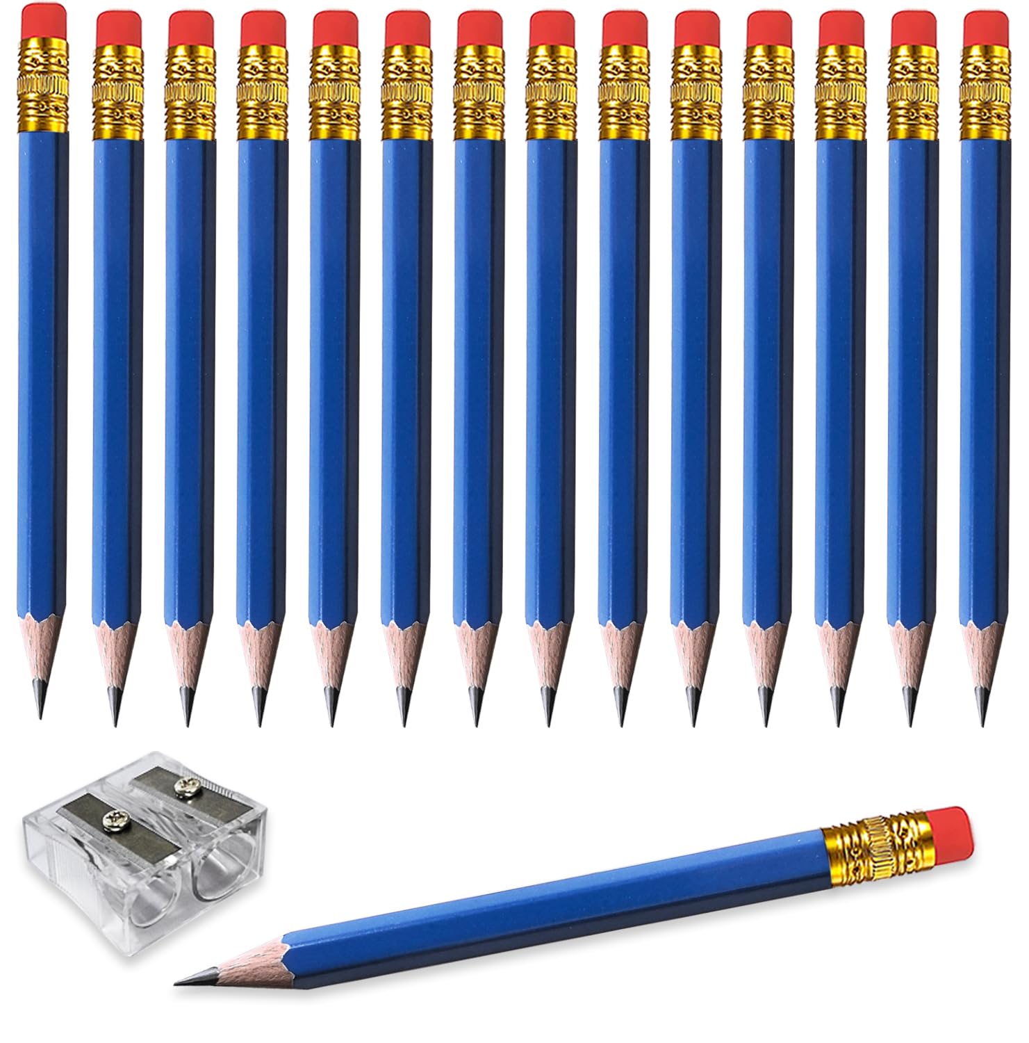 Adhere 25pcs Golf Pencils with earser Hexagon Wooden Pencils Graphite 2B for Golf Event Scoring,Classroom,Wedding,Company Meetings,Pew, Pocket (Navy Blue)