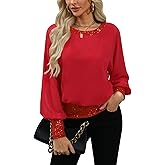 For G and PL Women's Dressy Sequin Formal Top Long Sleeve Chiffon Shirt Blouses