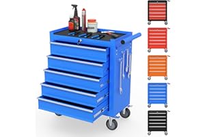 Granper 5-Drawer Tool Chest, Tool Box with Wheels, Movable Rolling Tool Chest, High Capacity Tool Chest with Wheels, Heavy Duty Tool Cabinet for Workshop, Garage and Repair Room(Blue)