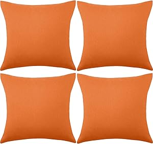 4 Packs Decorative Outdoor Patio Balcony Waterproof Throw Pillow Covers, Square Garden Cushion Case, PU Coating Pillow Shell for Couch, Bed, Patio, Sofa, Tent and Balcony, 18 x 18 Inches (Orange)