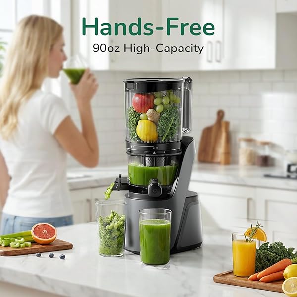 CANOLY C16 COLD PRESS JUICER, 6″ EXTRA WIDE FEED CHUTE, 3-IN-1 STRAINERS (JUICE & SORBET & NUT MILK), POWERFUL AC BRUSHLESS MOTOR, SELF PRECUT SYSTEM, JUICER MACHINES WITH BPA-FREE (SPACE GRAY)