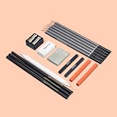 Amazon Basics Sketching and Drawing Art Pencil Kit, 17-Piece Set for Artists, Drawing Supplies with Pencils, Charcoal, Erasers, Sharpener for Shading, Black, White