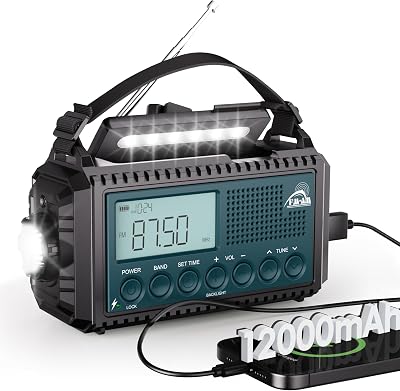 Mesqool 12000mAh Portable Wind Up Radio with Phone Charger Solar AM/FM/SW