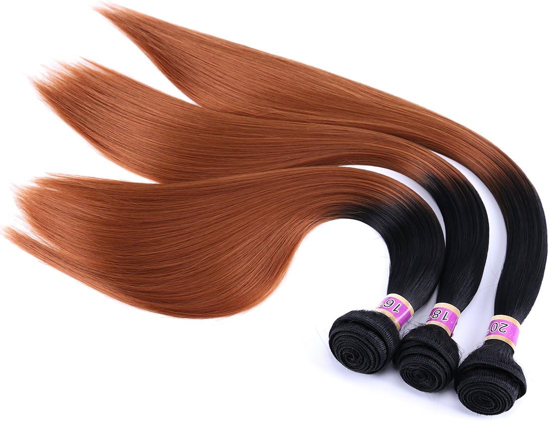 Silky Straight Hair Extensions Synthetic Hair Weave 3 Bundles Two Tone Ombre Color T1/30 (16" 18" 20")
