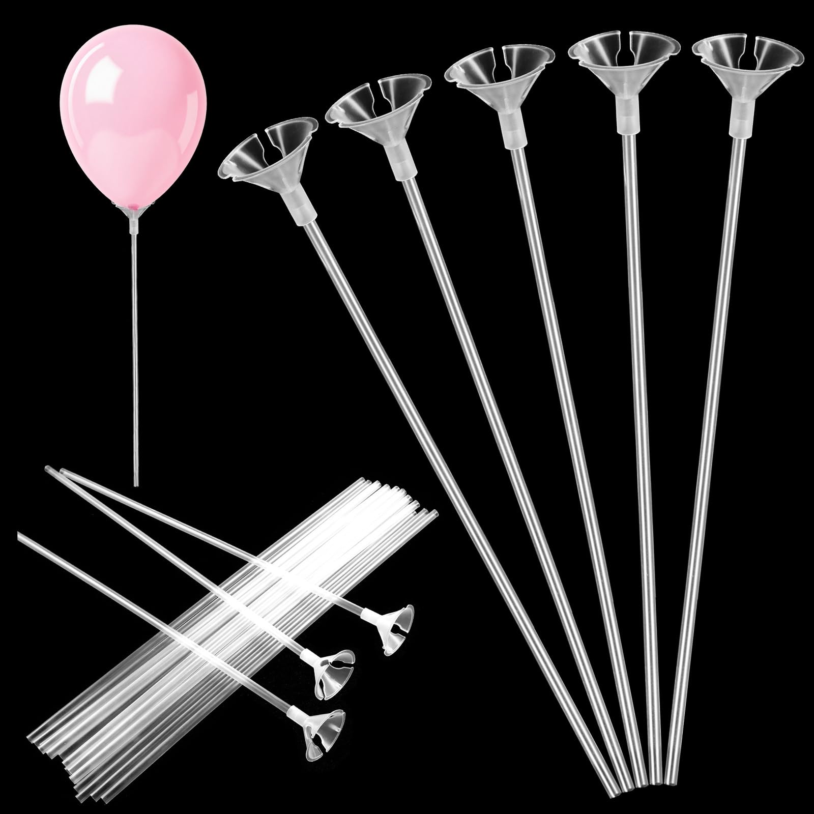 Photo 1 of IANFAN 30 Pcs Balloon Sticks, Plastic Balloon Sticks with Bases Balloon Holder Sticks Weights for Tying Balloon Birthday Parties, Graduation, Holiday, Wedding, Anniversary Decoration