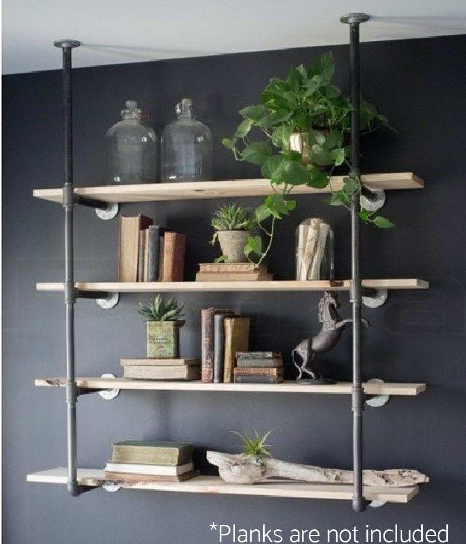 Industrial Retro Wall Mount Iron Pipe Shelf Hung Bracket DIY Storage Shelving Bookshelf Bottle Display Shelves(2 pcs)