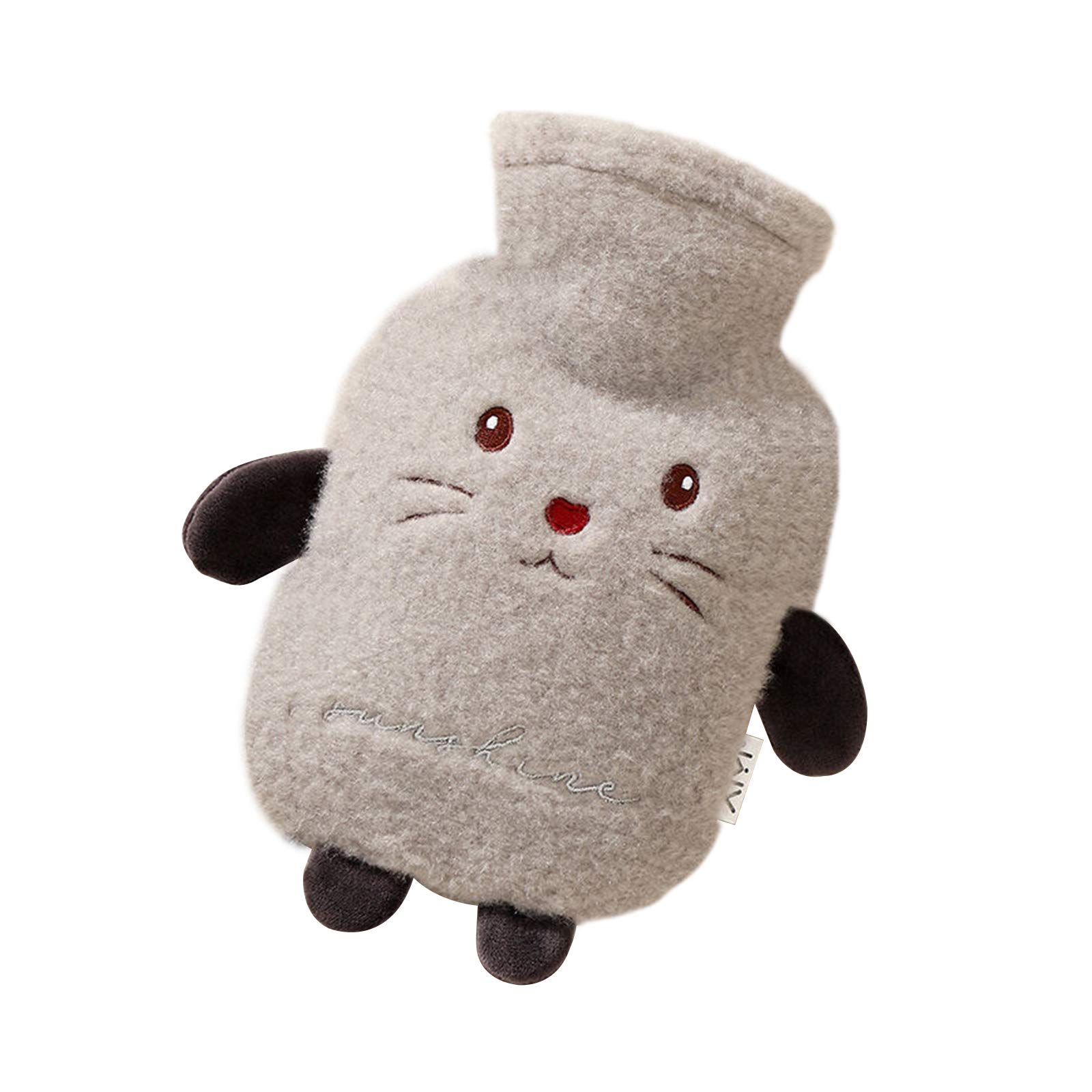Heiqlay Hot Water Bag, Warm Water Bag, Hot Water Bottles Cosy Fluffy Soft Plush Cute Pattern for Back, Legs,Waist Warm Good Gift for Family or Girlfriend, 1pc, 1000ml, 26x15cm, Gray