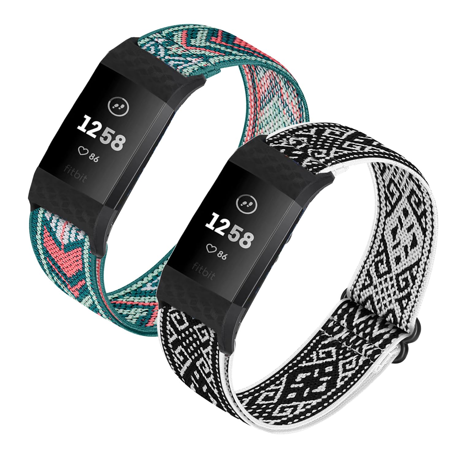 HUYIIO 2 Pack Adjustable Elastic Watch Strap Compatible with Charge 2 Straps, Soft Breathable Nylon Sport Band Stretchy Replacement Wristband For Women Men