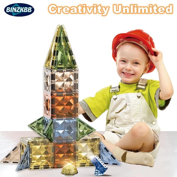 BINZKBB MAGNETIC TILES BUILDING BLOCKS,LIGHTED 3D CLEAR EDUCATIONAL STEM CONSTRUCTION SET,PRESCHOOL SENSORY MAGNET DINOSAUR CREATIVITY TOYS FOR KIDS AGE 3 4 5 6 8+ YEARS OLD GIRLS BOYS TODDLERS