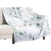 JanJCurt Eucalyptus Leaf Throw Blanket, Watercolor Floral Spring Botanical Green Plants Herb Print Cozy Plush Blanket for Bedroom Living Rooms Sofa Couch, 30"x40"