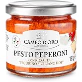 CAMPO D'ORO - Sicilian Pepper Pesto with Ricotta and Pecorino, 6.35 oz | Italian Specialties made with Sweet Peppers with Ricotta and Pecorino Siciliano PDO for Pasta, Sandwiches &amp; Appetizer