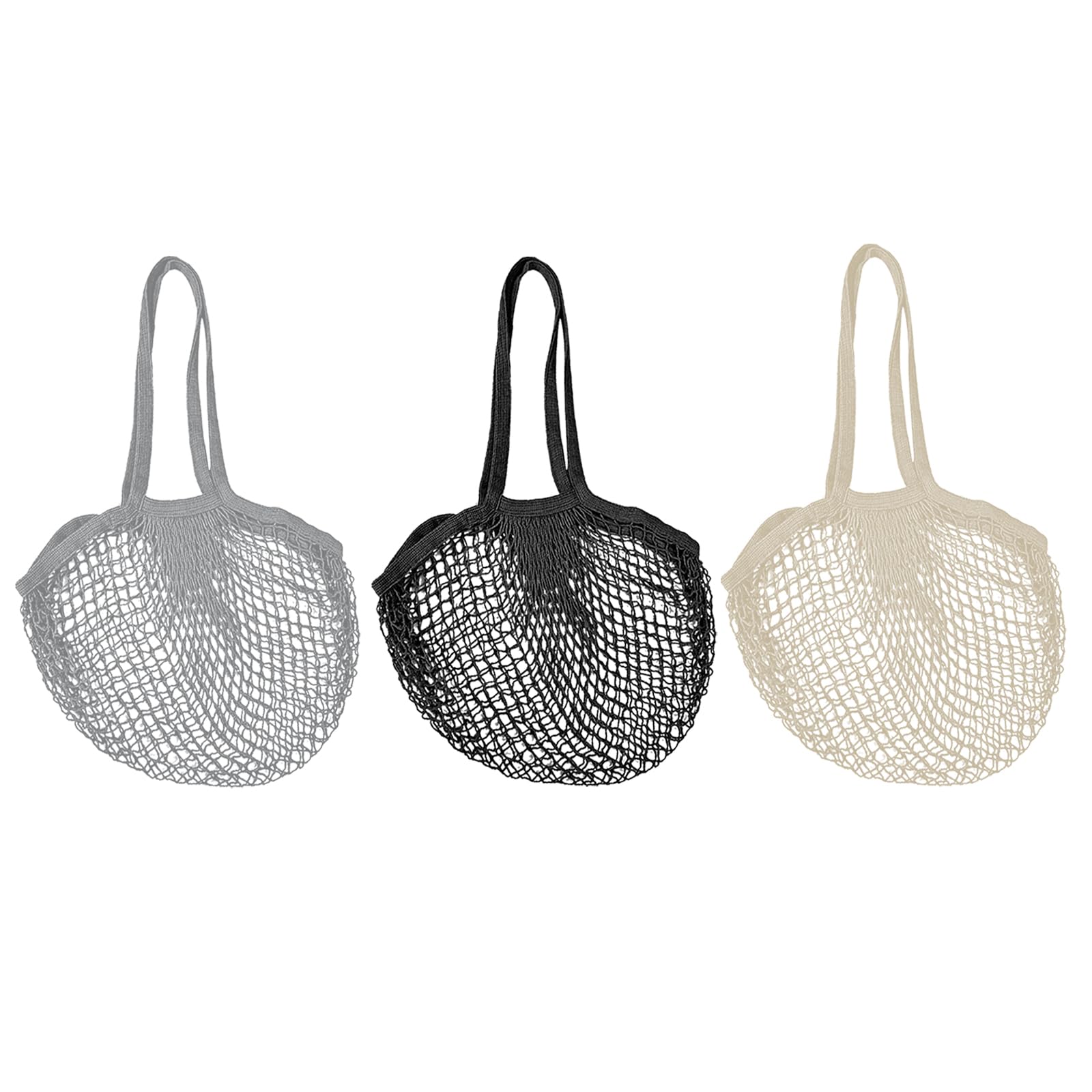 Soulnioi Reusable Grocery Mesh Bag Long Handle Cotton String Mesh Produce Bags Organic Grocery Shopping Bags Portable/Washable Mesh Bag for Fruit and Vegetables Storage 3PCS in 3 color Set 3