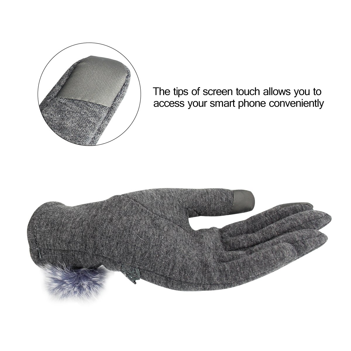 Nouveaux Gants Chauds de Femmes Mode féminine Extérieure Ecran Tactile Sports d\'hiver de plein air Gants Pompon Elégant Dentelle - Gris