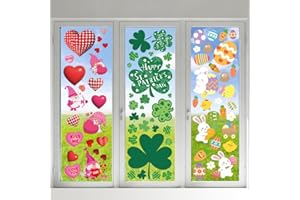 AKEROCK Valentines Day Window Clings for Valentines Decorations, Reusable Static Shamrock Window Clings for St Patricks Day Decorations, Easter Decor for Home, Bathroom and Office