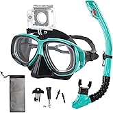 Nearsighted Snorkeling Gear for Adults Youth, Professional Full Dry Top Silicone Snorkel Set, Anti-Fog Scuba Diving Mask with Adjustable Strap