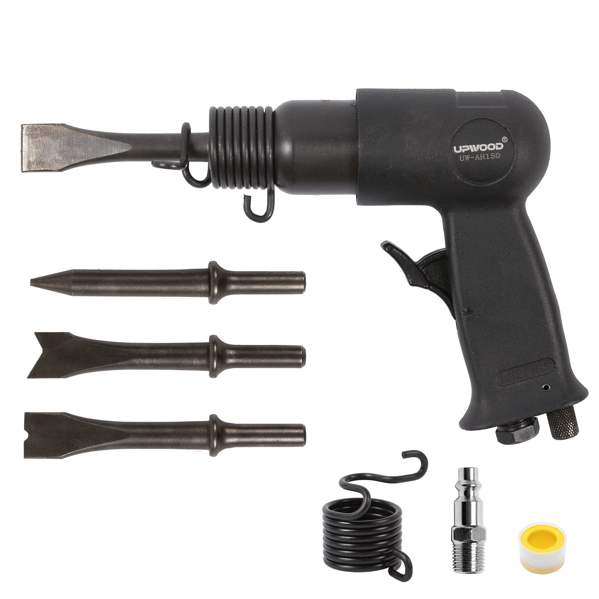 Photo 1 of UW-AH150 Short Barrel Air Hammer Kit with Quick Change Retainer and 4 Chisels, 1-5/8 Inch Stroke, 4500 BPM, Light weight