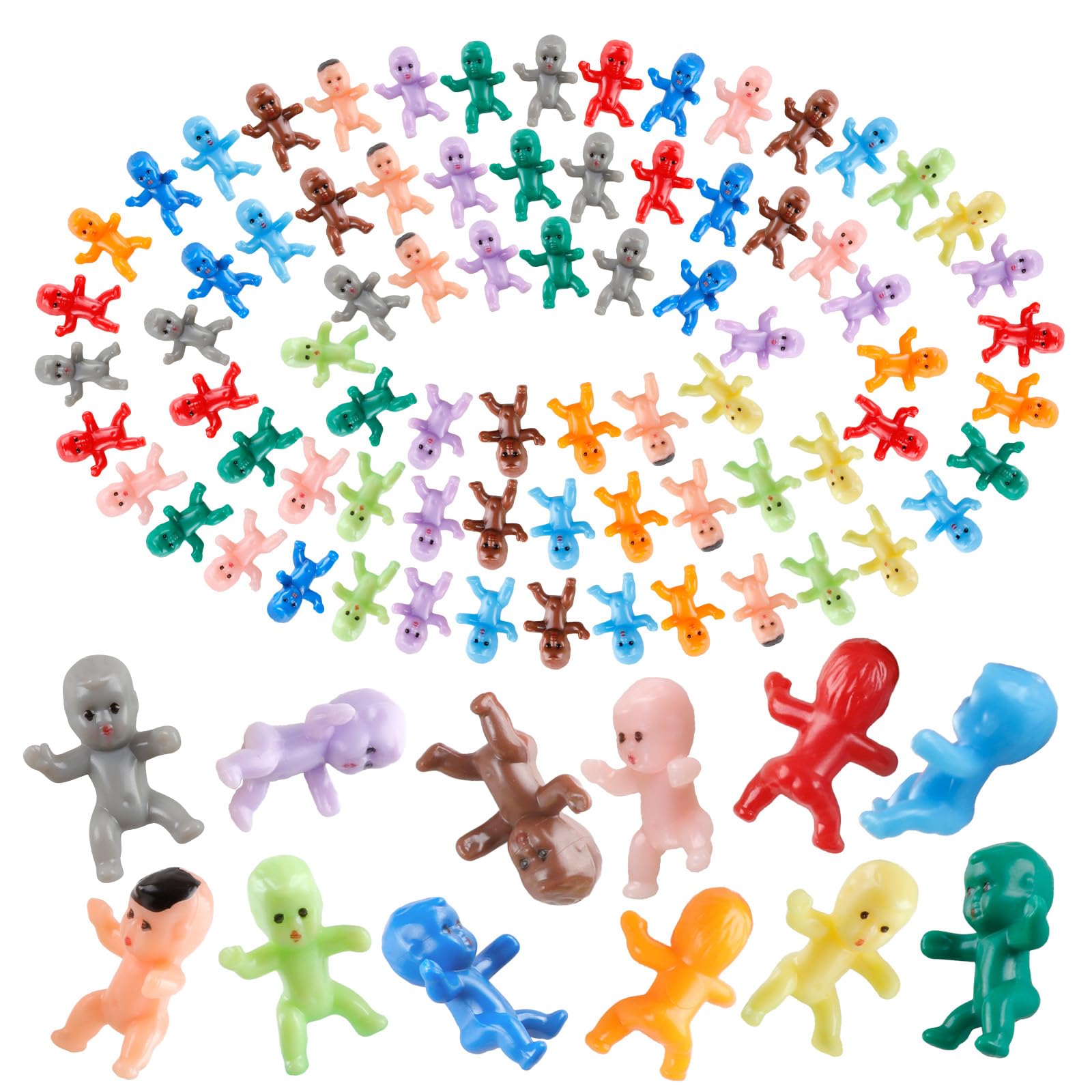 niCWhite Mini Plastic Babies, 120pcs Tiny Plastic Babies Figurines Small Baby King Cake Babies for Baby Shower, Ice Cube My Water Broke Games, Party Decorations, Multi-Colored