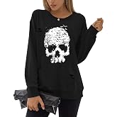 Blooming Jelly Women's Halloween Sweatshirts Skull Shirts Fall Sweater | Skleton Crewneck Outfits,Casual Long Sleeve Clothing,Graphic Hoodie Party T shirts,Spooky Season 2026