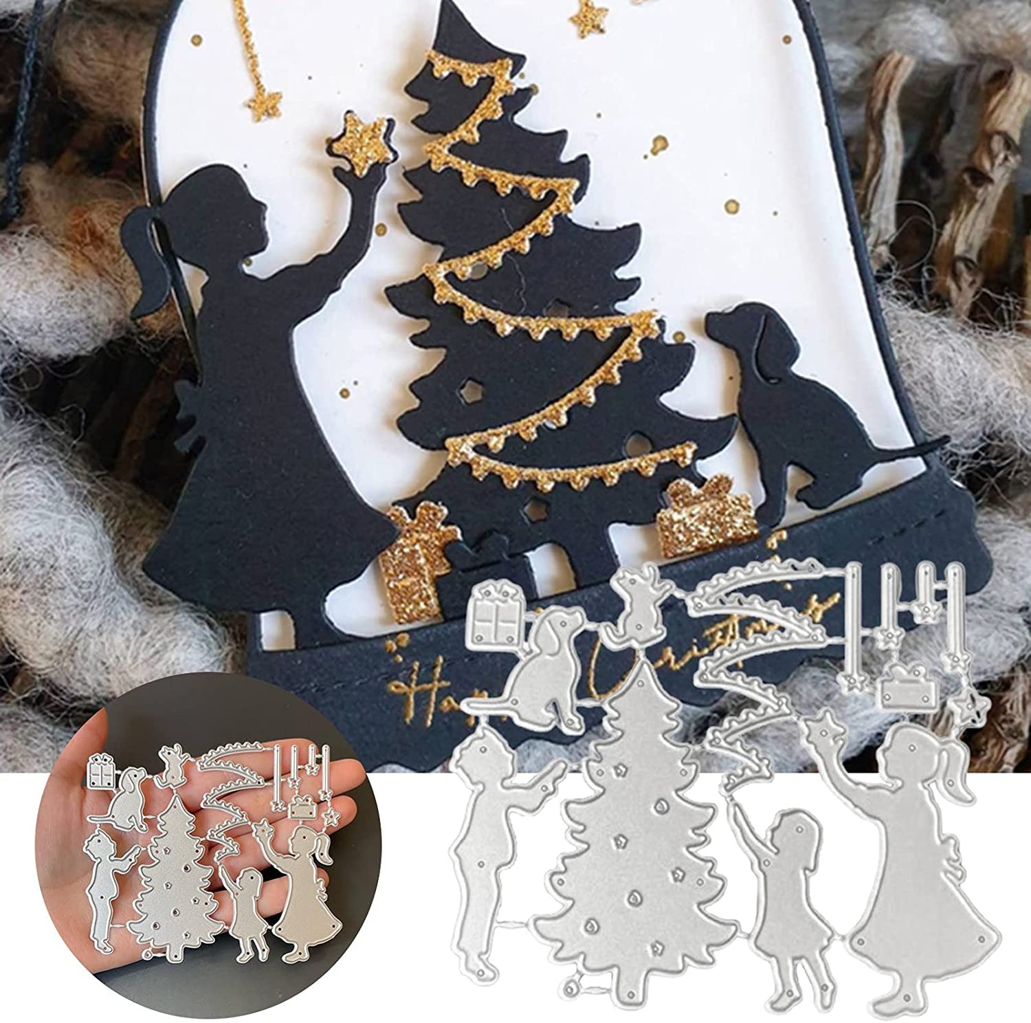 Christmas Tree Children's Dog Cutting Dies for Card Making，Cutting Dies Cut Stencils for DIY Scrapbooking Photo Album Decorative Embossing Paper Dies for Card Making Templated+Cute Brooch Pin