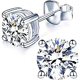 YODEWA 1/2/3ct Moissanite Stud Earrings for Women 925 Sterling Silver Hypoallergenic Butterfly Back 1 Pair DEF Color Lab Created Brilliant Round Moissanite Earrings