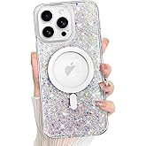 Bonoma for iPhone 14 Pro Max Case Sparkly Glitter Bling Back, Magnetic Support for MagSafe Shockproof, Crystal and Clear High-Duty Protection for Girls Women-Sparkly Glitter