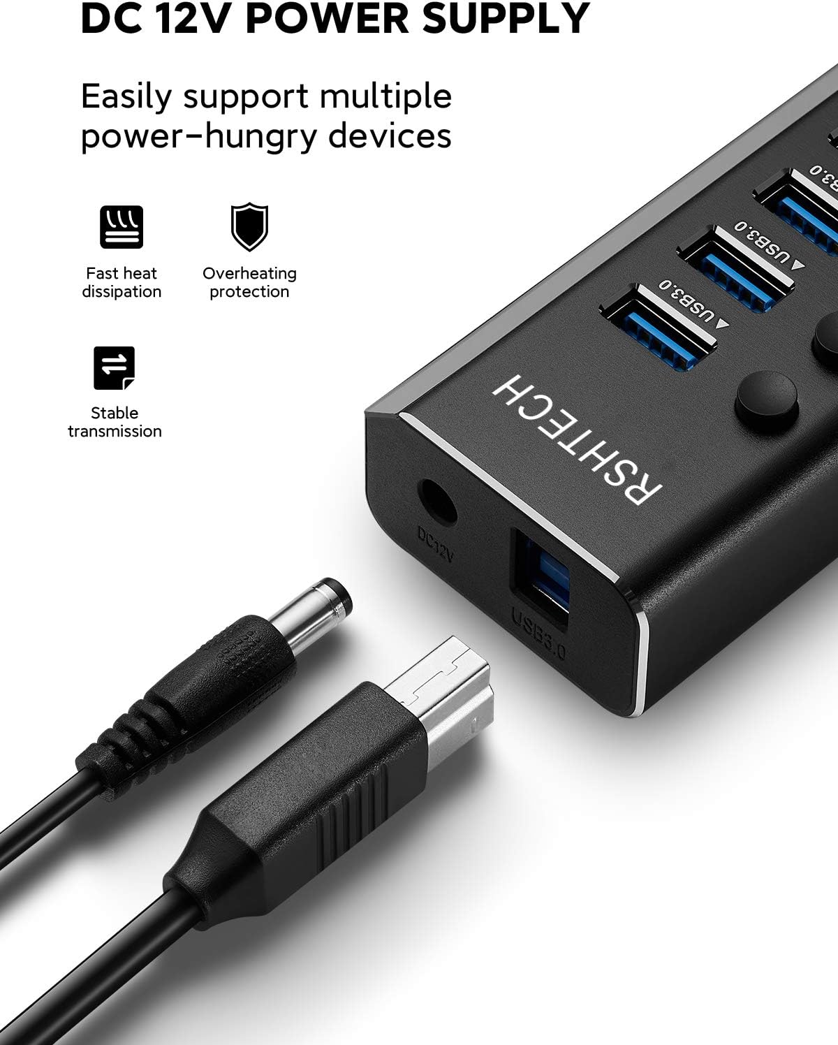Powered USB Hub RSHTECH 16 Port 100W USB 3.0 Data Hub Aluminum USB Port ...