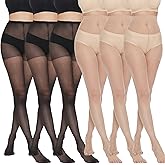 MANZI 6 Pairs Pantyhose for Women 20 Denier High Waist Sheer Tights