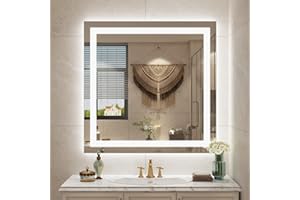 ODDSAN 30 x 30 Lighted LED Bathroom Mirror for Wall, Square Vanity Mirror with Lights, Dimmable, Anti-Fog, Shatter-Proof, Memory, ETL Listed (Front Lights + Backlit)